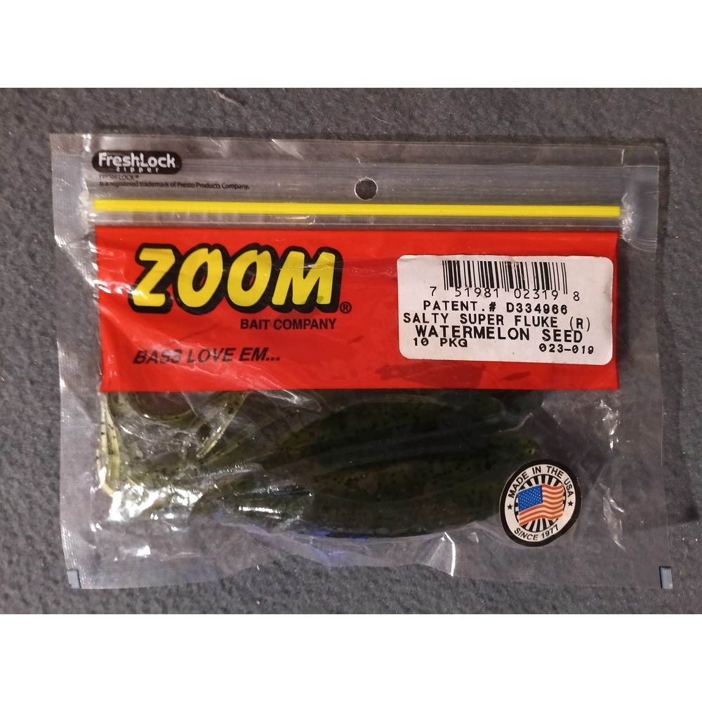 Zoom Salty Super Fluke Soft Plastic Fishing Lure Watermelon Seed 10 Pk USA